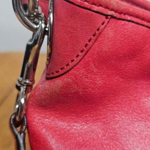 Coach Leather Coral-Red Sand Tan Hampton Weekender Hobo Bag Travel Vacation - Picture 6 of 10